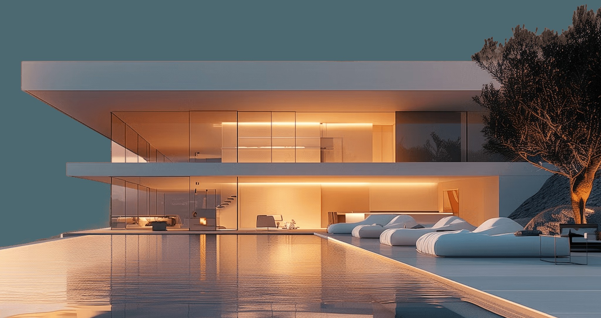 Modern home at dusk