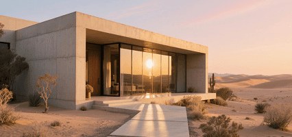 Modern home at dusk